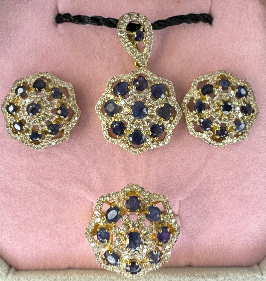 Dark Blue Sapphire – Elegant 4-Piece Jewelry Collection