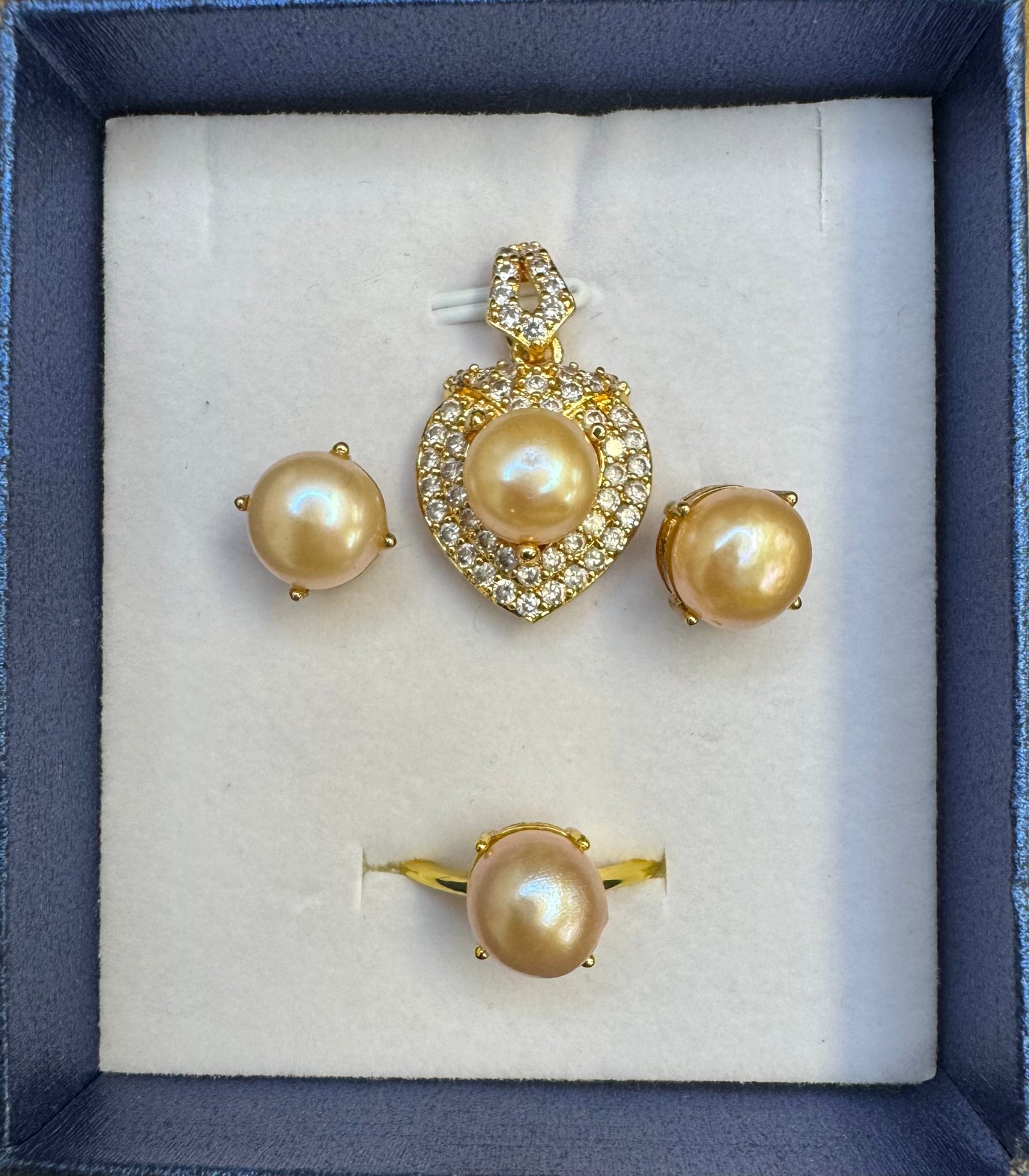Timeless Pearl Elegance – 4-Piece Sterling Silver 18K Gold Plated Jewelry Set