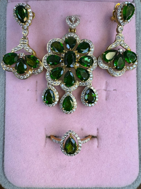 Green Radiance Garnet Set  4-Piece Sterling Silver 18K Gold Plated Jewelry Set