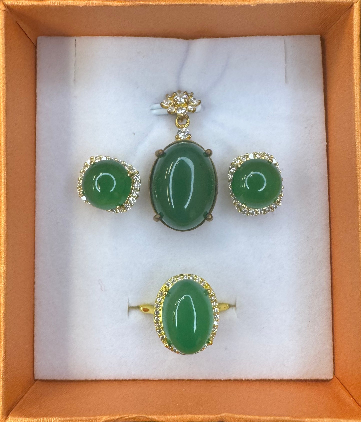 Green Chalcedony Serenity – 4-Piece Sterling Silver 18K Gold Plated Jewelry Set