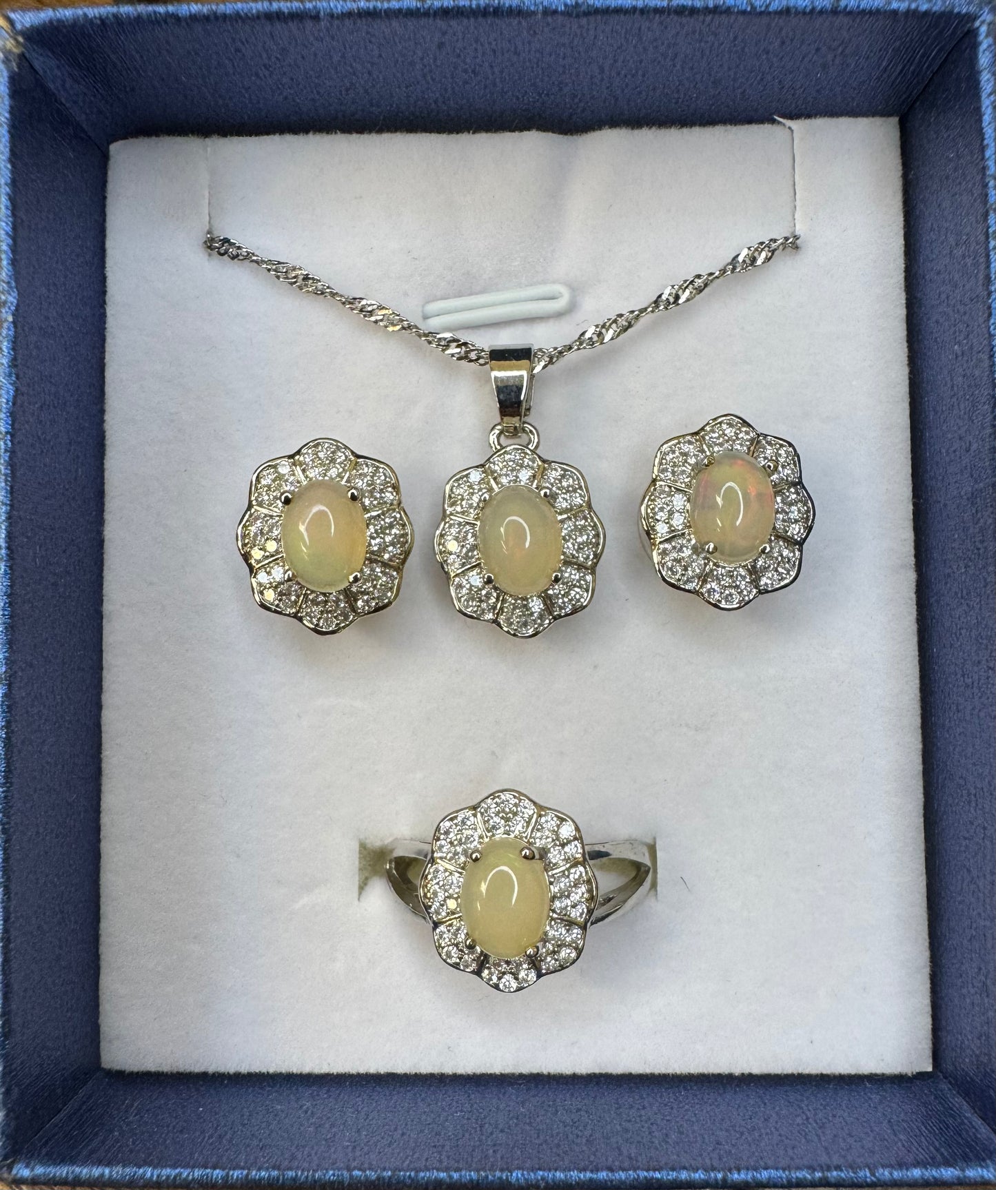 Aurora Opal Glow – Sterling Silver 4-Piece Jewelry Set